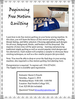 Quilt Workshop Flyer: Beginning Free Motion Quilting